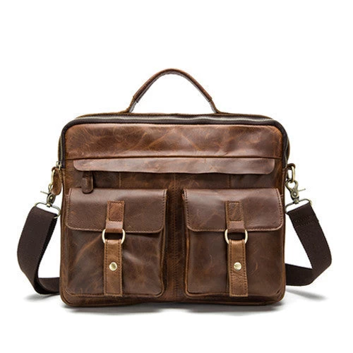 Genuine Leather Men Bag Crazy Horse Leather Men's Handbags Casual Business Laptop Shoulder Bags Briefcase Messenger Bag NEW - Image 4