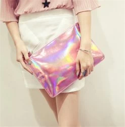 Women Handbags Fashion Women Laser Color Evening Bags Hologram Envelope Silver Pink Clutch HBF38