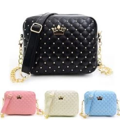 Quality Women Messenger Bags Rivet Chain Shoulder Hobo Leather Crossbody Crown Bags Zipper Tote Bolsas Feminina