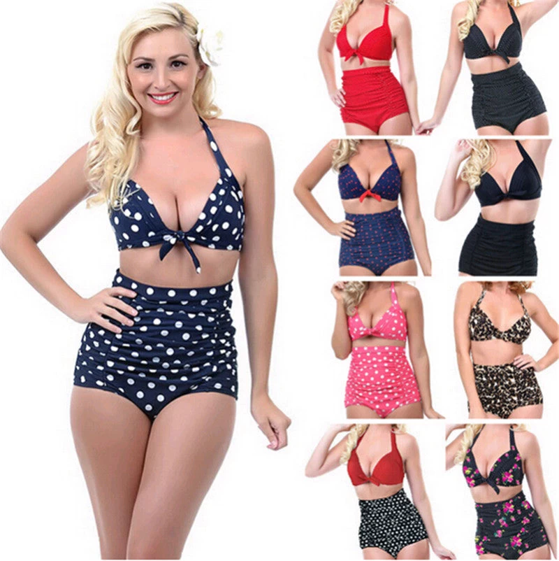 Push Up High Waist Swimsuit 4XL XXXL XXL Big Size Women Bathing Suit Padded Bikini Set Retro Beachwear Plus Size Swimwear