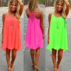 Women Beach Dress Fluorescence Summer Dress Chiffon Female Women Dress Summer Style Vestido Plus Size Women Clothing