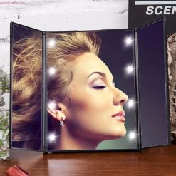 8 LEDs Lighted Makeup Mirror Make-up 3 Folding Portable Touch Screen Adjustable Tabletop Countertop Make Up Mirror