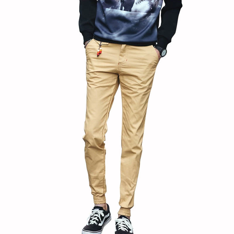 Spring Jogger Pants Men Solid Fashion Ankle-tied Slim Fit Youths Mens Joggers Trousers Ankle-Length