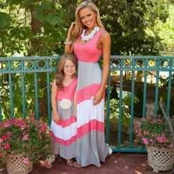 Mother Daughter Dresses Bohemian Wave Striped Mom And Daughter Dress Chevron Maxi Mother Daughter Matching Clothes Family Look