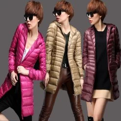 Warm Winter Jacket Women Fashion Brand Cotton White Duck Down Parka Ultra-light Down Cotton Jacket Long Elegant Outwear A07