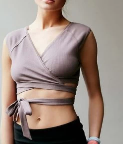 Cute Workout Top For Women Yoga Ribbed Cotton Cardigan Wrap With Long Ties Sleeveless Pique Wrap Yoga Run Dance Shirts Top