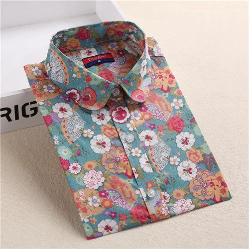 Floral Women Blouses Long Sleeve Shirt Cotton Women Shirts Cherry Casual Ladies Tops Animal Print Blouse Plus Size 5XL - Image 5