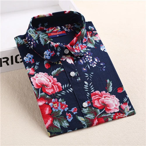 Floral Women Blouses Long Sleeve Shirt Cotton Women Shirts Cherry Casual Ladies Tops Animal Print Blouse Plus Size 5XL - Image 7