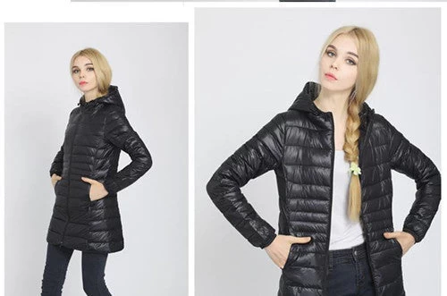 Winter Jacket Woman's Outerwear Slim Hooded Down Jacket Woman Warm Down Coat Women Ultra Light White Duck Down Parkas W00785 - Image 8