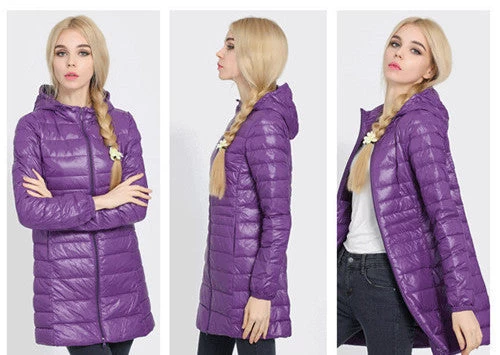 Winter Jacket Woman's Outerwear Slim Hooded Down Jacket Woman Warm Down Coat Women Ultra Light White Duck Down Parkas W00785 - Image 3