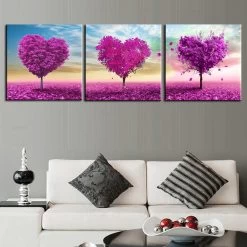 Unframed 3 Sets Canvas Painting Purple Loving Heart Trees Art Picture Home Decor On Canvas Modern Wall Prints Artworks