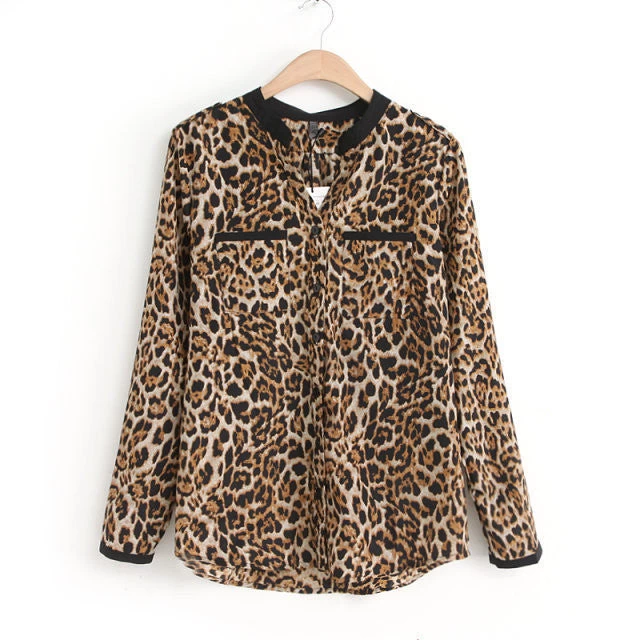 Women Blouse Leopard Print Shirt Long Sleeve V -Neck Top Loose Blouses Plus Size Chiffon Shirt Camisa Feminina Clothing - Image 2