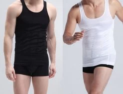 Men Slimming Slim Vest Shirt Corset Body Shaper Fatty Black White Underwear Stretchy Shapewear Tops Vests Firm Belly Girdle