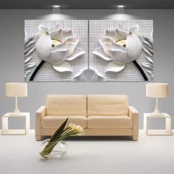 Modern 3D White Lotus Definition Pictures Canvas Home Decoration Living Room Wall Modular Painting Print (no Frame)2pcs