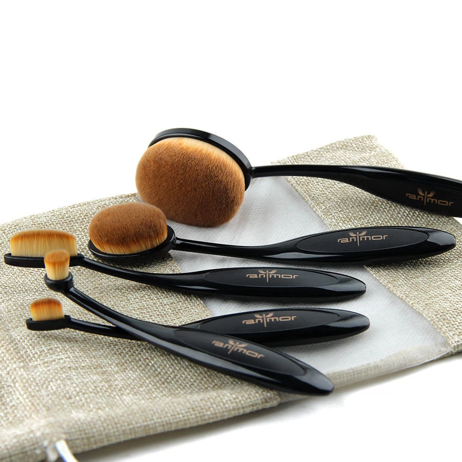 Rose Gold 10 Pcs/5 Pcs Tooth Brush Shape Oval Makeup Brush Set MULTIPURPOSE Professional Foundation Powder Brush Kit With Bag - Image 4