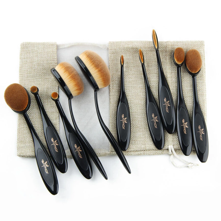 Rose Gold 10 Pcs/5 Pcs Tooth Brush Shape Oval Makeup Brush Set MULTIPURPOSE Professional Foundation Powder Brush Kit With Bag - Image 2
