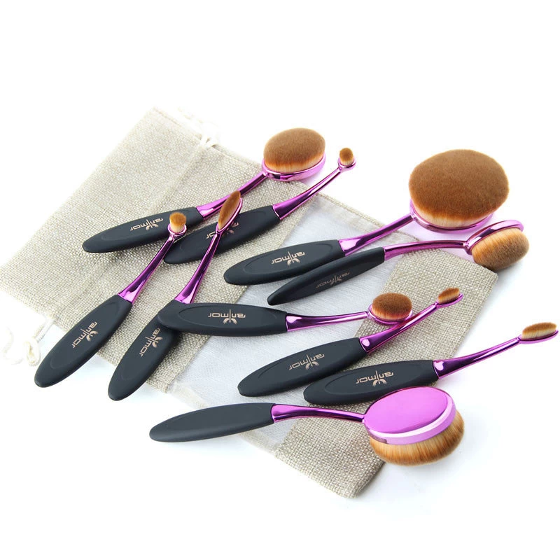 Rose Gold 10 Pcs/5 Pcs Tooth Brush Shape Oval Makeup Brush Set MULTIPURPOSE Professional Foundation Powder Brush Kit With Bag - Image 3