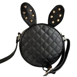 Delicate Women Girl Summer Cute Rabbit Ear Round PU Leather Body Mini Shoulder Messenger Bag Black Fast