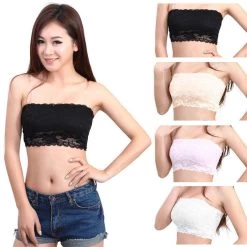 Sexy Ladies Casual High-Elastic Lace Solid Strapless & Seamless Boob Tube Top