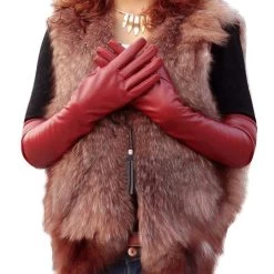 Women's Faux Leather Elbow Gloves Winter Long Gloves Warm Lined Finger Gloves