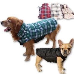 Waterproof Reversible Dog Jacket Designer Warm Plaid Winter Dog Coats Pet Clothes Elastic Small To Large Dog Clothes Winter