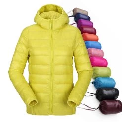Women Ultra Light Down Jacket Hooded Winter Duck Down Jackets Women Slim Long Sleeve Parka Zipper Coats Pockets Solid
