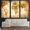 3 Panel Vintage World Map Canvas Painting Oil Painting Print On Canvas Home Decor Wall Art Wall Picture For Living Room Unframed