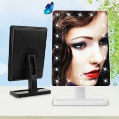 Adjustable Vanity Tabletop Lamp 20 LEDs Lighted LED Touch Screen Mirror Makeup Portable Mirror Luminous 180 Rotating Mirror