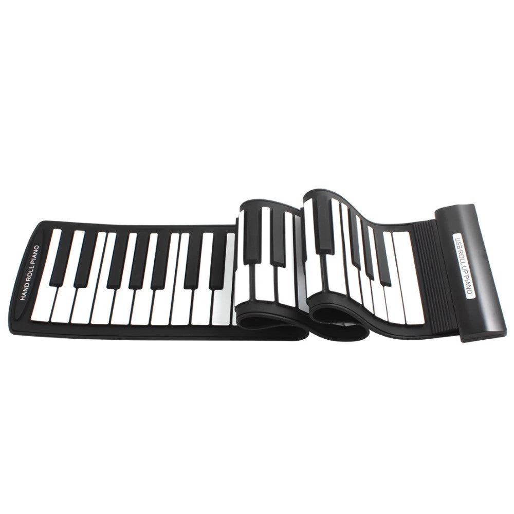 Black+White Flexible 61Keys Professional MIDI Keyboard Electronic Roll Up Piano For Children