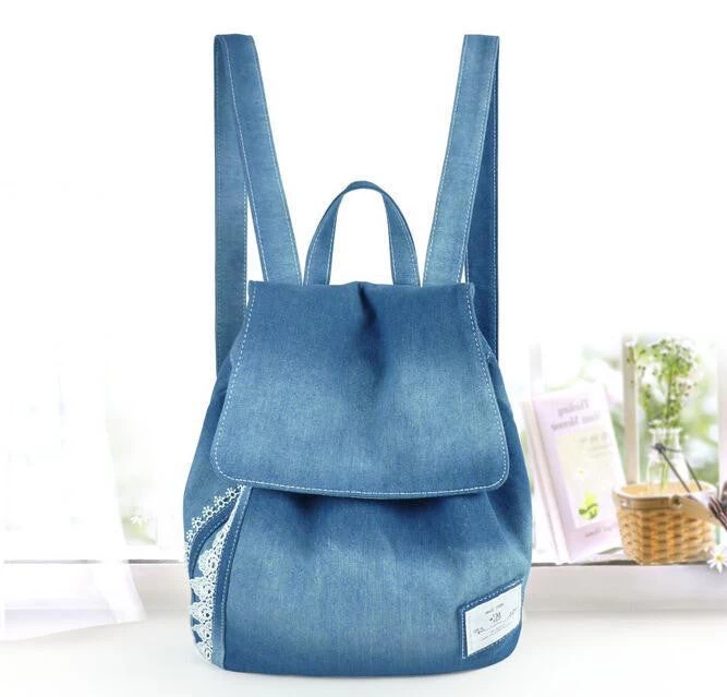 Women Backpacks Female Jeans Lace Shoulder Retro Bag Denim Satchel Women's Bag Canvas School Bag Rucksack - Image 3