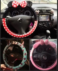 Car Styling Bow Car Steering Wheel Cover Cute Cartoon Universal Interior Accessories Set Women 16designs