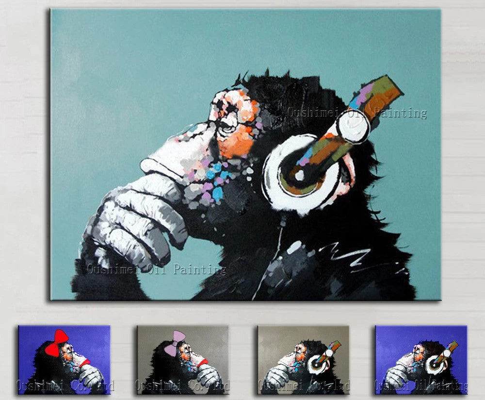 Decorative Art Handmade Monkey Oil Painting On Canvas Living Room Home Decor Wall Paintings Thinking Orangutan Animal Pictures Unframed
