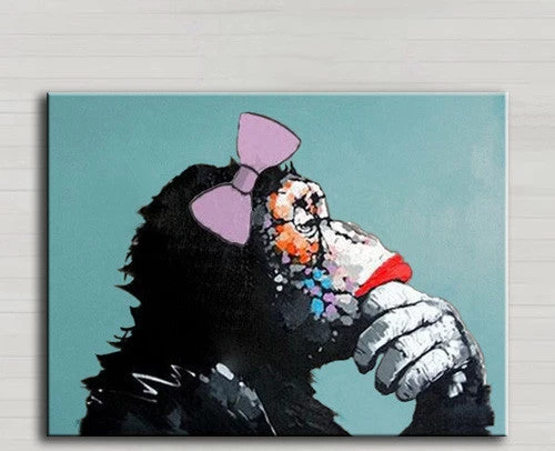 Decorative Art Handmade Monkey Oil Painting On Canvas Living Room Home Decor Wall Paintings Thinking Orangutan Animal Pictures Unframed - Image 6