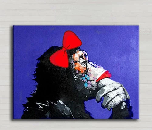 Decorative Art Handmade Monkey Oil Painting On Canvas Living Room Home Decor Wall Paintings Thinking Orangutan Animal Pictures Unframed - Image 2