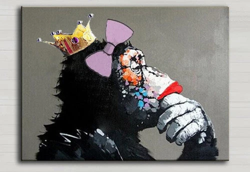 Decorative Art Handmade Monkey Oil Painting On Canvas Living Room Home Decor Wall Paintings Thinking Orangutan Animal Pictures Unframed - Image 12