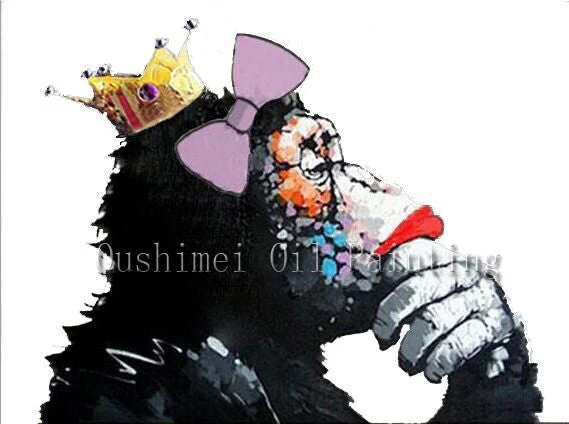 Decorative Art Handmade Monkey Oil Painting On Canvas Living Room Home Decor Wall Paintings Thinking Orangutan Animal Pictures Unframed - Image 4