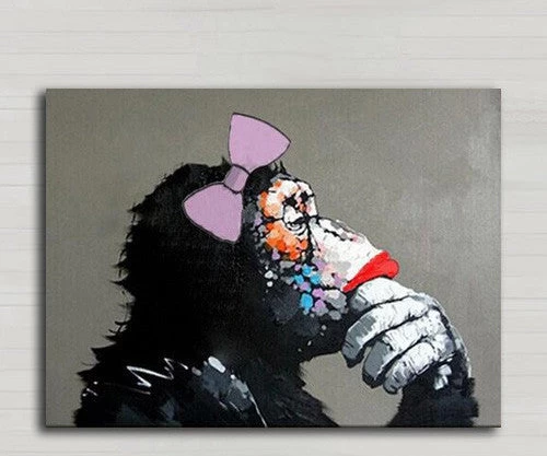 Decorative Art Handmade Monkey Oil Painting On Canvas Living Room Home Decor Wall Paintings Thinking Orangutan Animal Pictures Unframed - Image 11