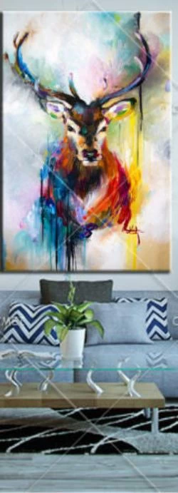 Colorful Bright Color Canvas Wall Art Deer Abstract Animal Oil Painting